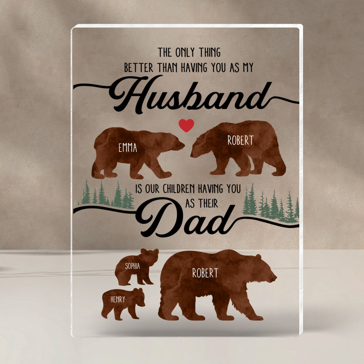 Bear Family Personalized Acrylic Block, Father's Day gift for Husband