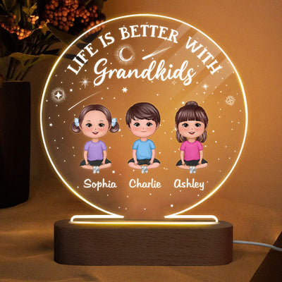 Life Is Better With Grandkids Grandpa Gift Personalized Circle LED Night Light