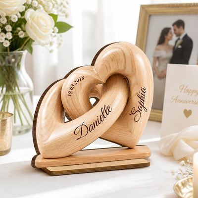 Interlocked Hearts Couple - Personalized 2-Layered Wooden Plaque - Gift for Him, for Her