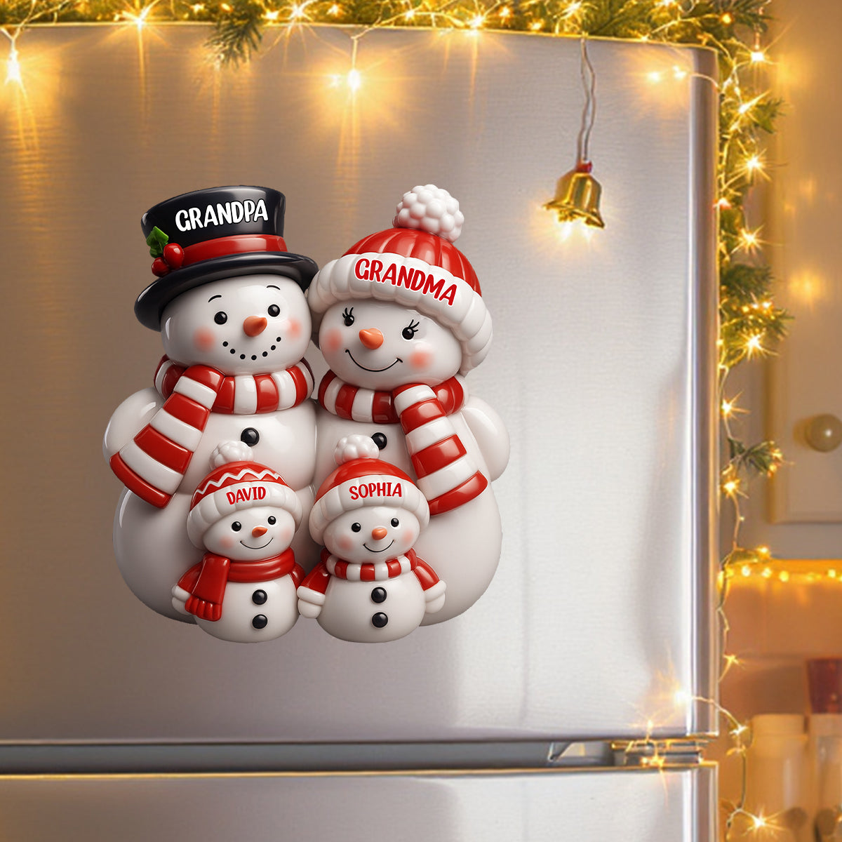 3D Effect Cute Snowman Family Christmas Decor Personalized Decal