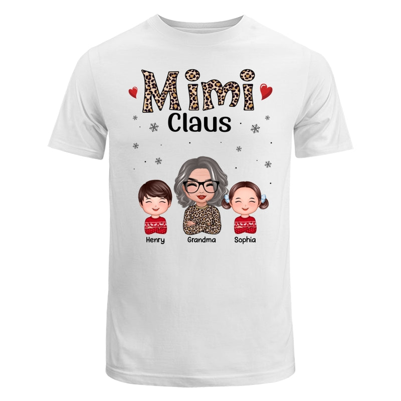 Leopard Grandma Claus Doll Grandma Grandkids Christmas Personalized Shirt