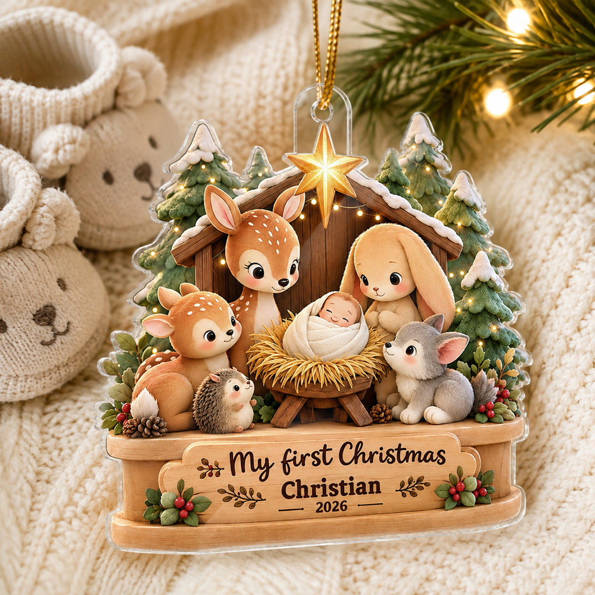 My First Christmas Cute Animals - Personalized Acrylic Ornament - Baby Ornament Keepsake
