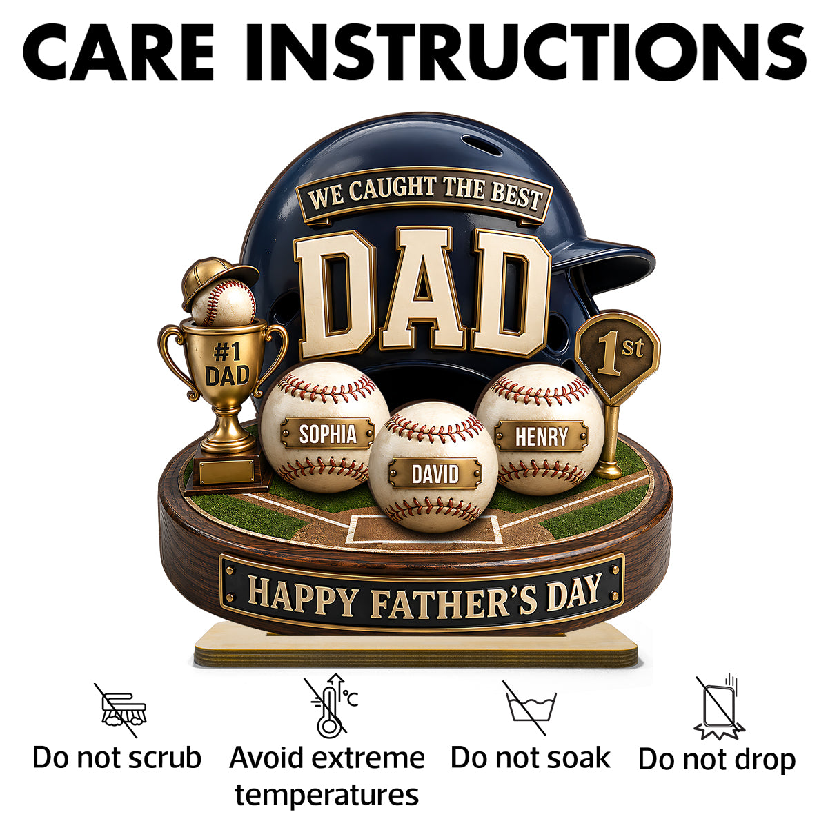 Baseball Trophy We Caught The Best Dad - Personalized 2-Layered Wooden Plaque - Father's Day Gift For Dad, Husband