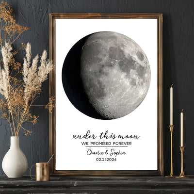 Under This Moon We Promise Forever Couple Custom Moon Phases Anniversary Date Personalized Poster, Anniversary Gift, Wedding Gift For Couple, For Him, For Her, Boyfriend, Girlfriend, Husband, Wife