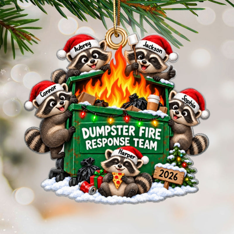 Funny Raccoons Dumpster Fire Response Team - Personalized Acrylic Ornament - Funny Gift For Coworkers, Work Besties, Colleagues
