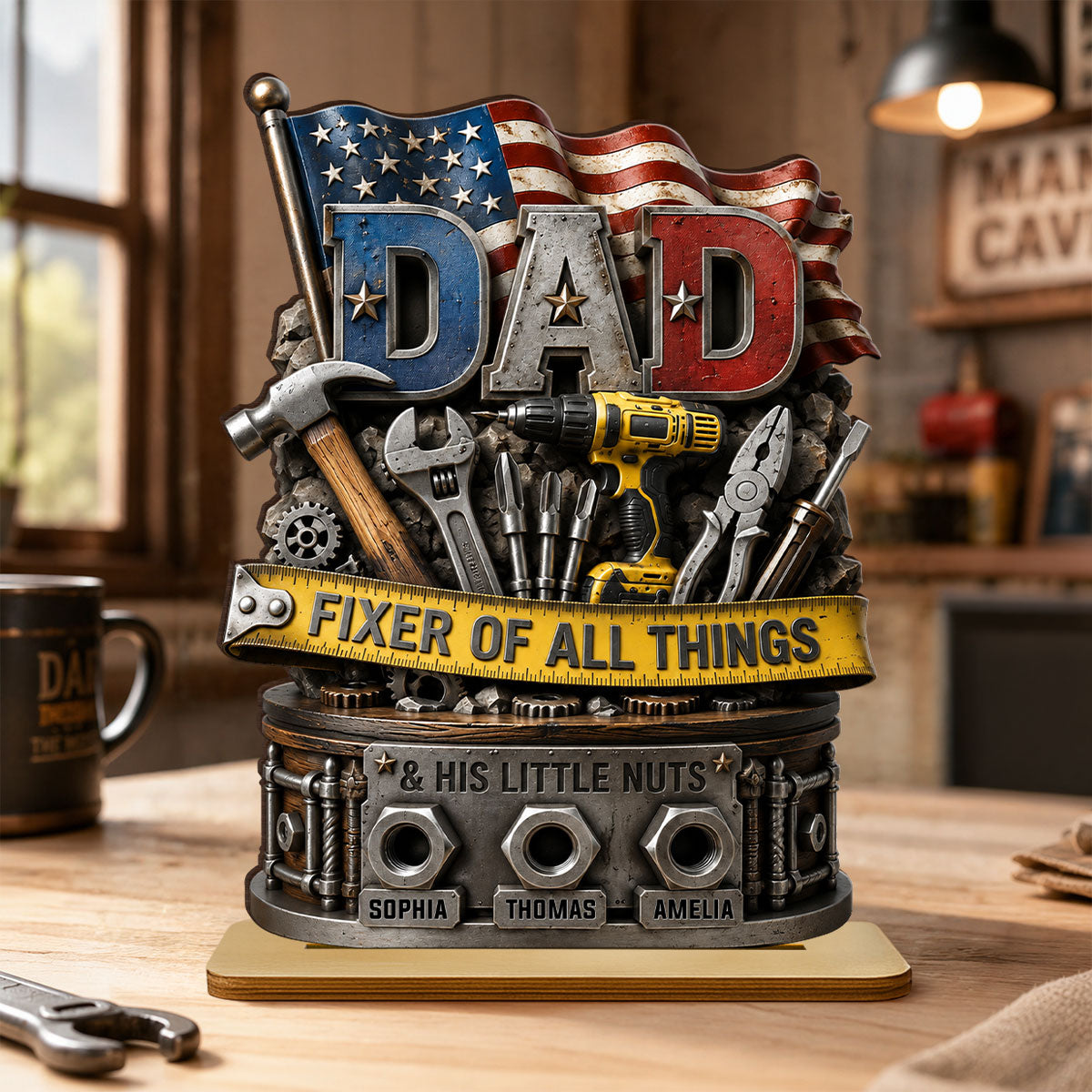 Dad Fixer of All Things Master Handyman- Personalized 2-Layered Wooden Plaque - Father's Day Gift for Dad, Husband