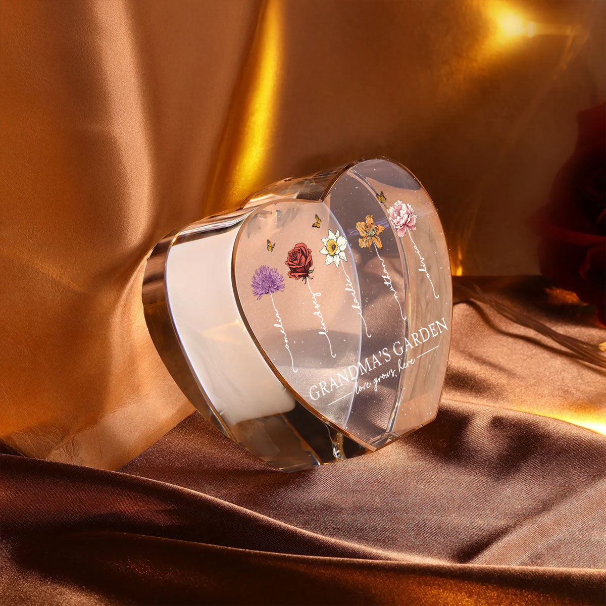Grandma's Garden Personalized Premium Crystal Heart LED, A Timeless Treasure for Grandma, Free Shipping Included