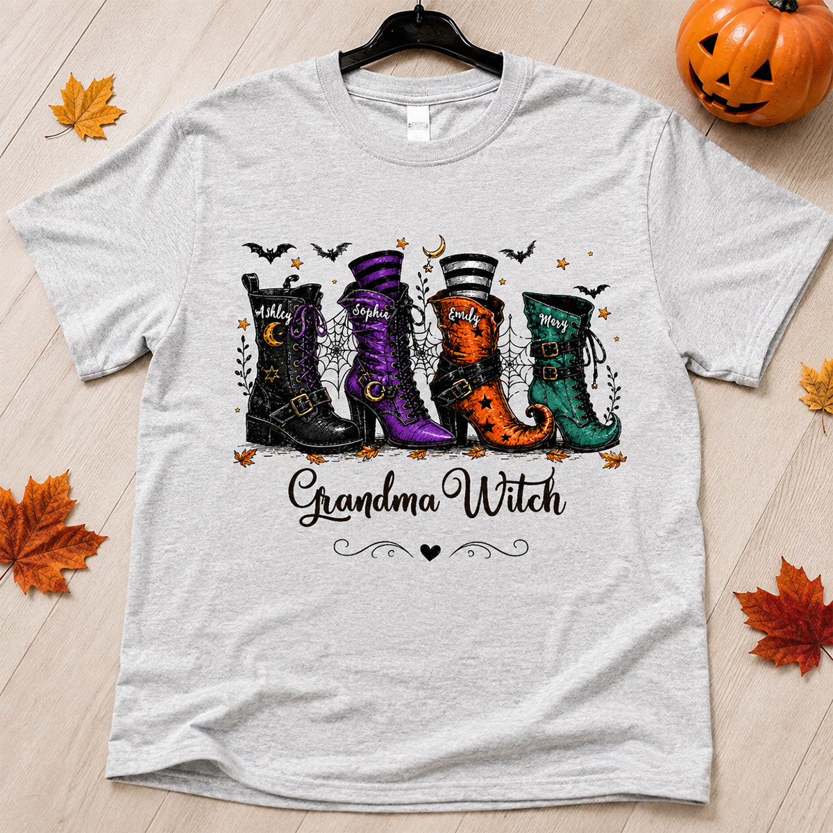 Grandma Witch Boots With Grandkids’ Names – Personalized Shirt – Halloween Gift For Grandma