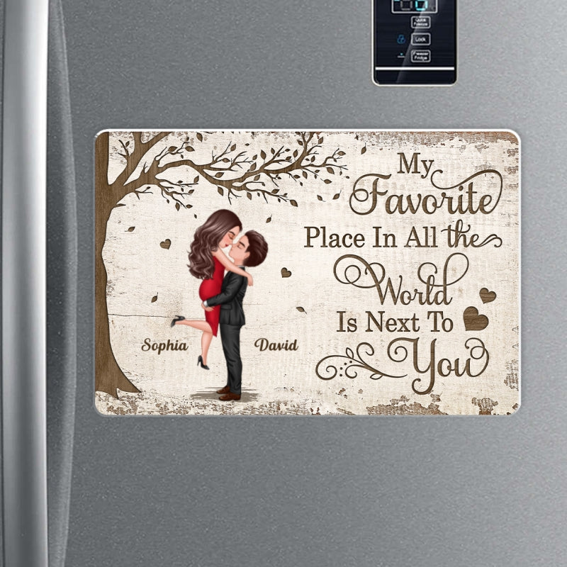 Favorite Place In The World Couple Hugging Kissing Personalized Acrylic Fridge Magnet, Valentine's Day, Anniversary Gift For Him, For Her