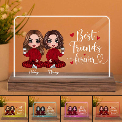 Doll Besties Sisters Sitting Gift For Best Friends Sisters Personalized Custom Shape Horizontal Rectangle Acrylic Plaque LED Night Light