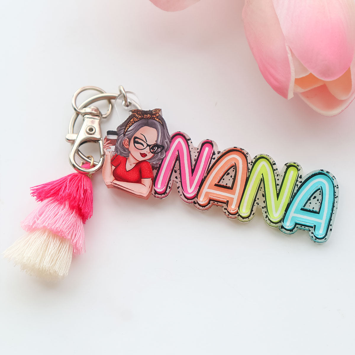 Grandma Mom Colorful Dalmation Dot Pattern Personalized 2-Layer Acrylic Keychain