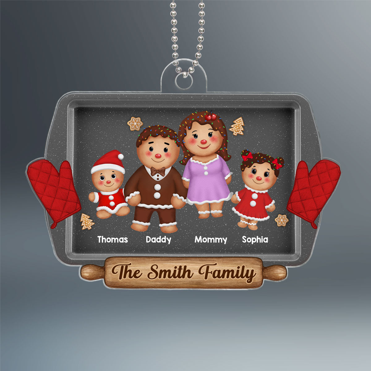 Gingerbread Cookie Family On Baking Tray Christmas Gift Personalized Acrylic Ornament
