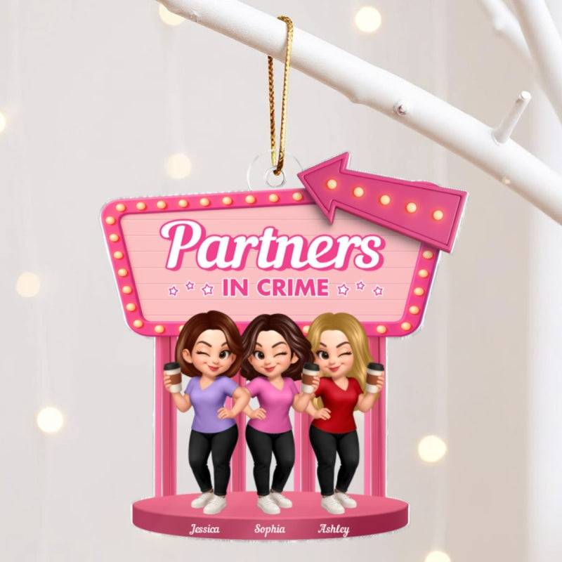 Besties Sisters 3D Effect Pink Sign Personalized Acrylic Ornament