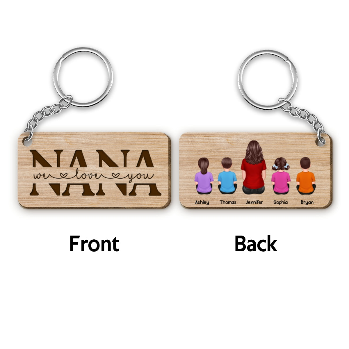 Best Nana Ever Back View Woman Kids Dog Cat Personalized Wooden Keychain