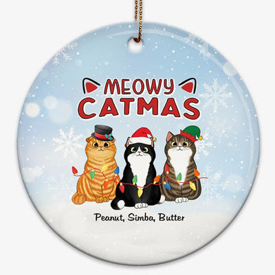 Meowy Catmas Fluffy Cats Christmas Personalized Circle Ornament