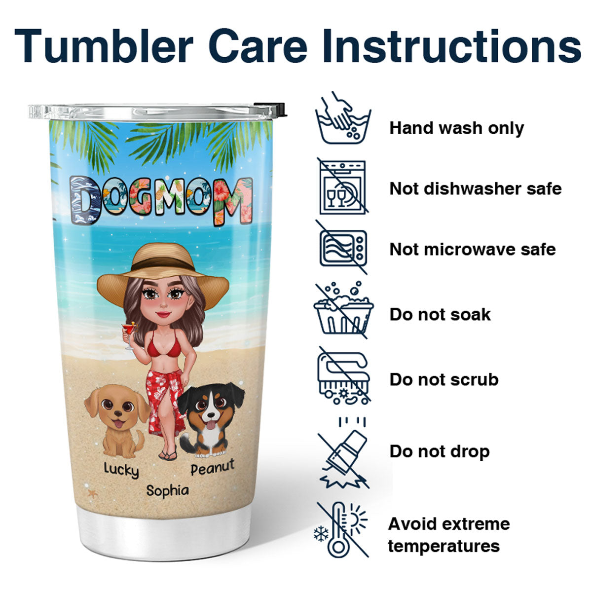 Dog Mom Summer Pattern Doll Girl New Face Watercolor Cute Dogs Personalized Tumbler
