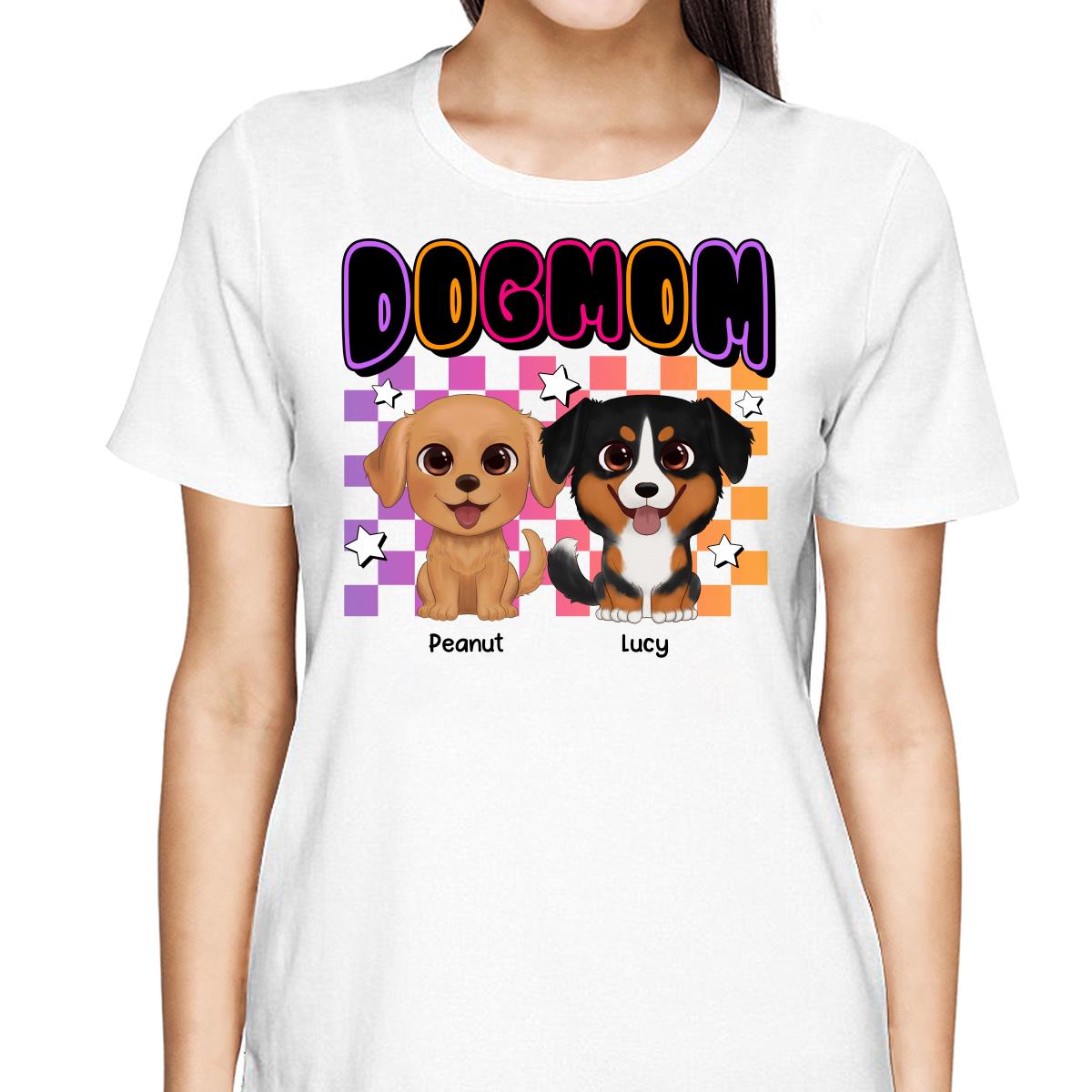 Retro Colorful Dog Mom Cute Sitting Dog Cartoon Personalized Shirt