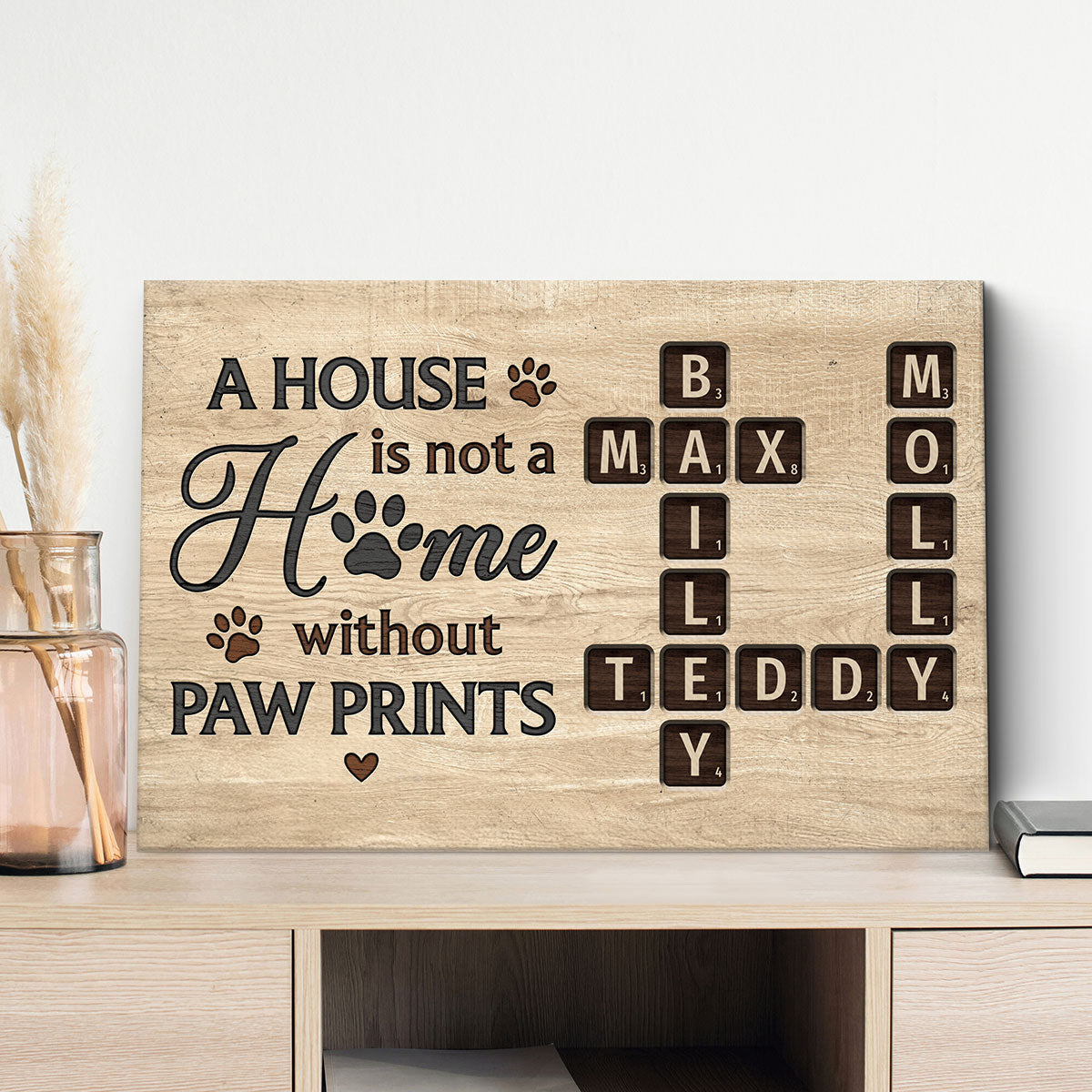 Pet Lover Home Decor Home With Paw Prints Crossword Puzzle Art Personalized Canvas