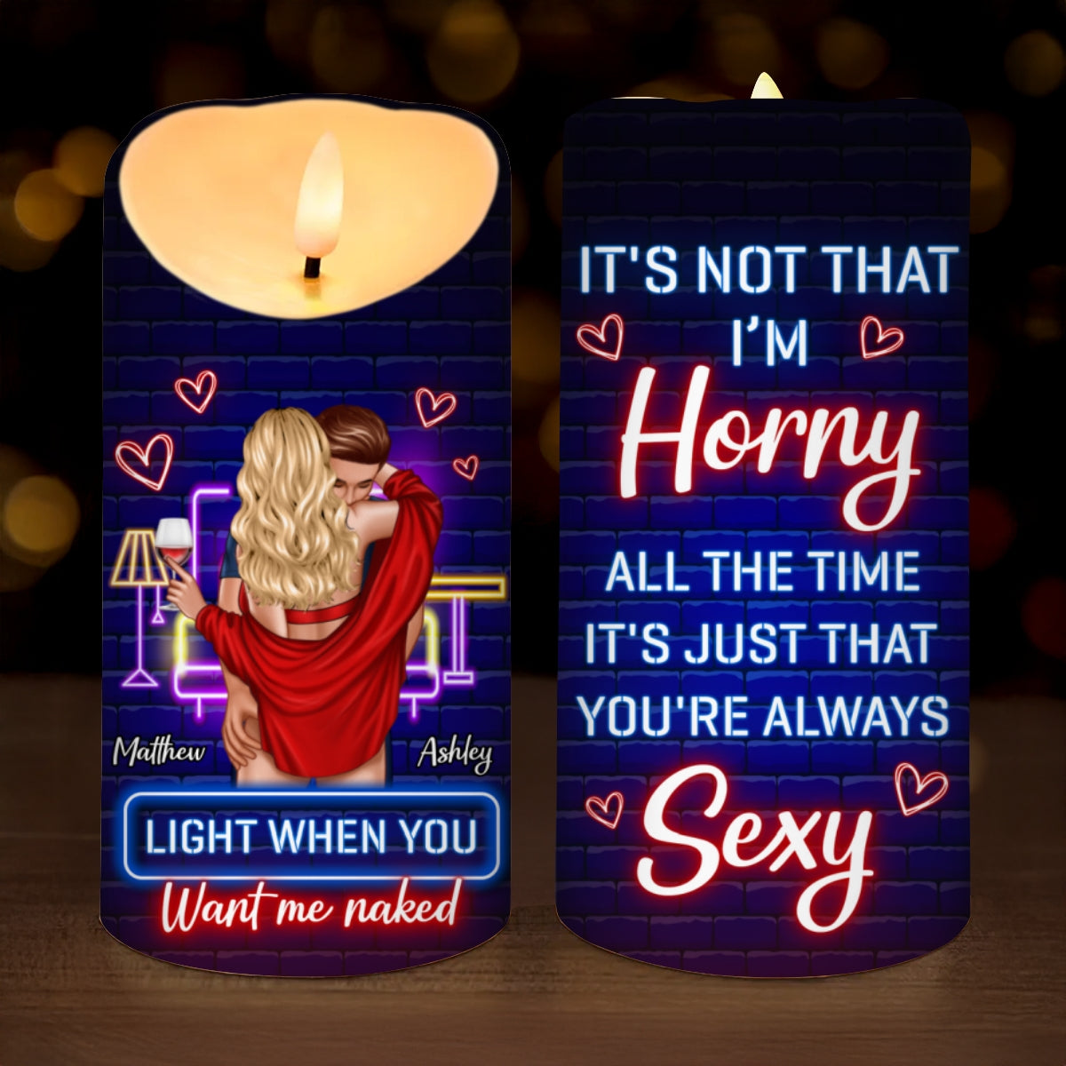 Light When You Want Me Naked Couple Personalized LED Candle