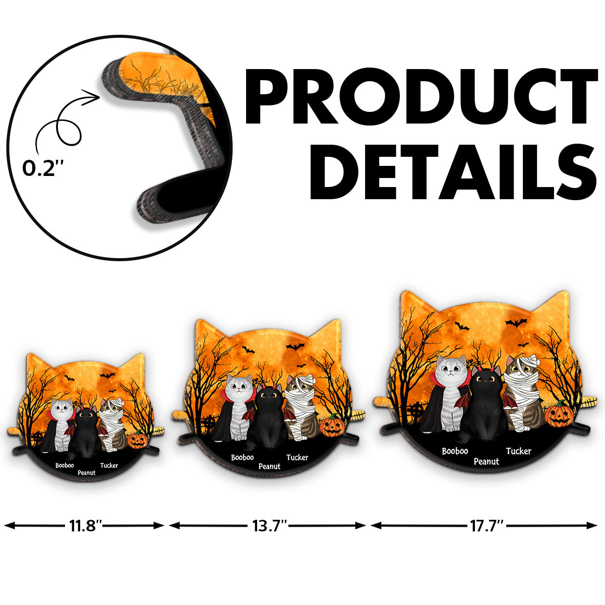 Halloween Cat Face Shaped Personalized Wooden Door Sign, Halloween Decor For Cat Moms