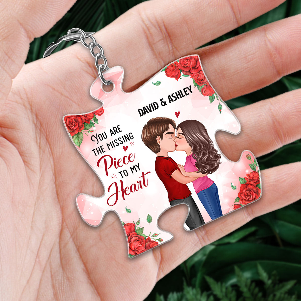 Rose Pattern Doll Couple Kissing Favorite Song Scannable QR Code Personalized Acrylic Keychain