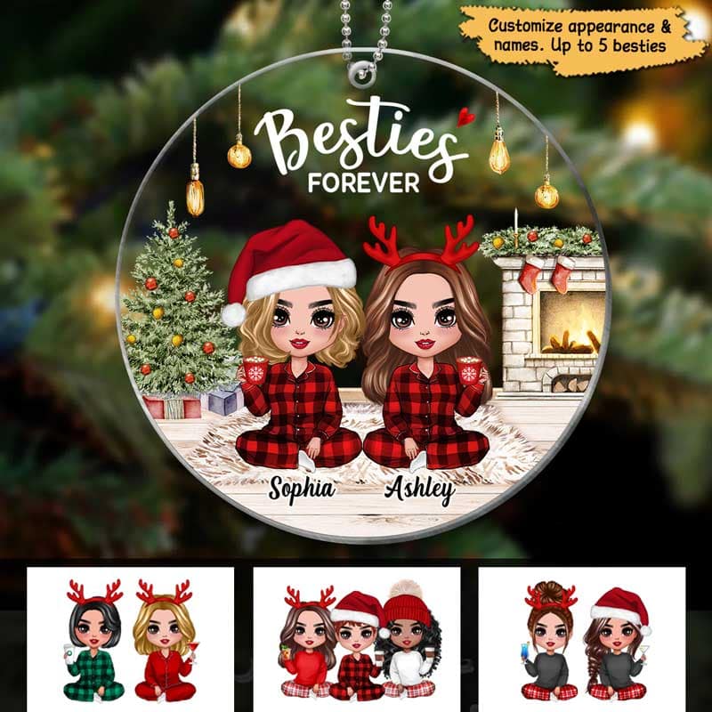 Doll Sisters Besties Wearing Pajamas In House Personalized Acrylic Ornament
