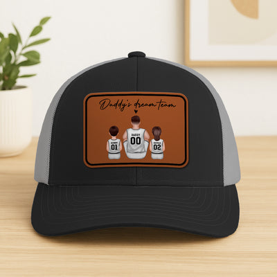 Basketball Daddy's Dream Team Personalized Trucker Hat, Snapback Leather Patch Hat, Father's Day Gift for Basketball Dads