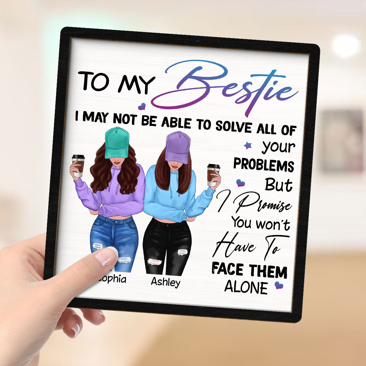 To My Bestie Front View Personalized 2-layer Wooden Plaque
