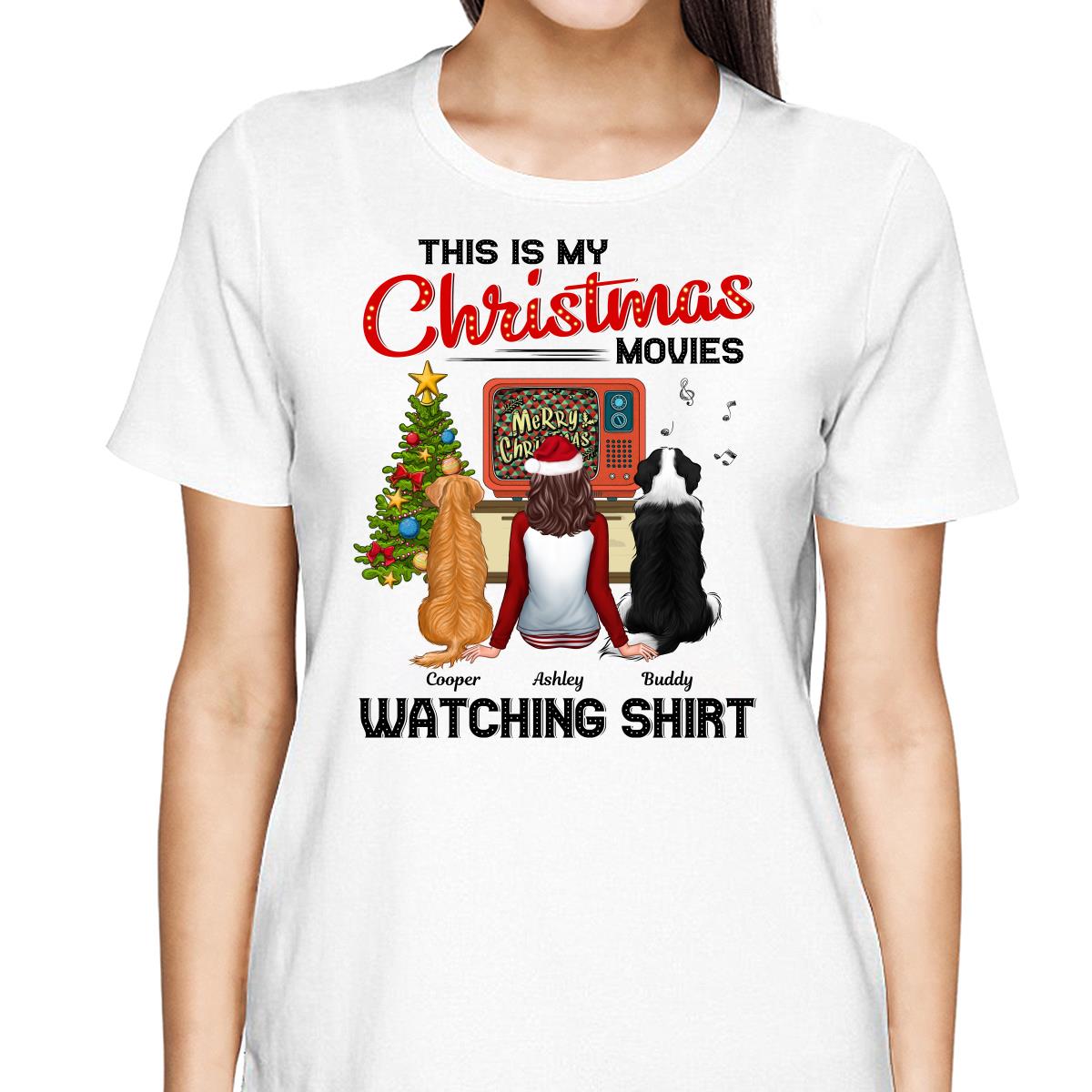 Christmas Movies Watching Shirt Man Woman In Pajamas With Dog Cat Personalized Shirt