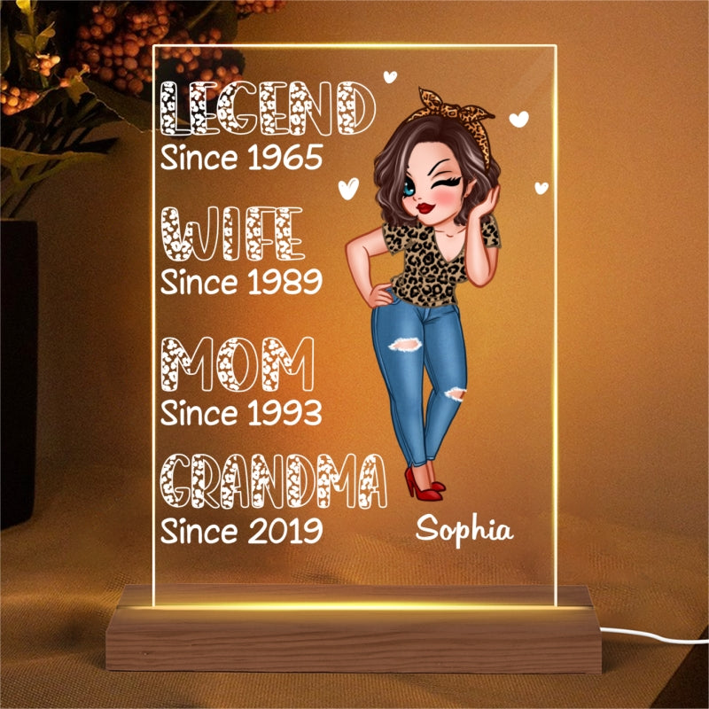 Legend Wife Mom Grandma Est Personalized Rectangle Acrylic Plaque With LED Night Light