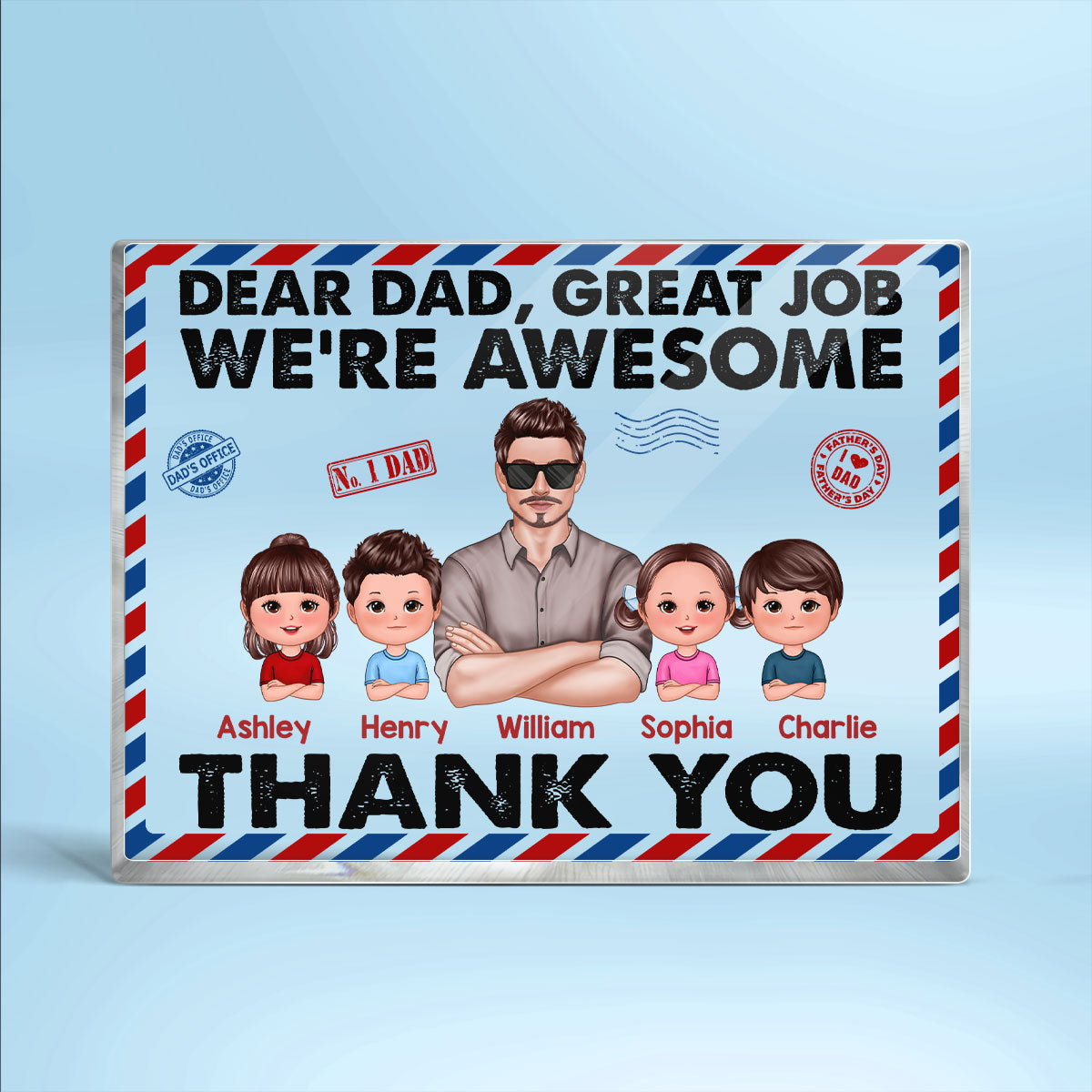 Dear Dad Real Man And Kids Envelope Personalized Horizontal Rectangle Acrylic Block Plaque