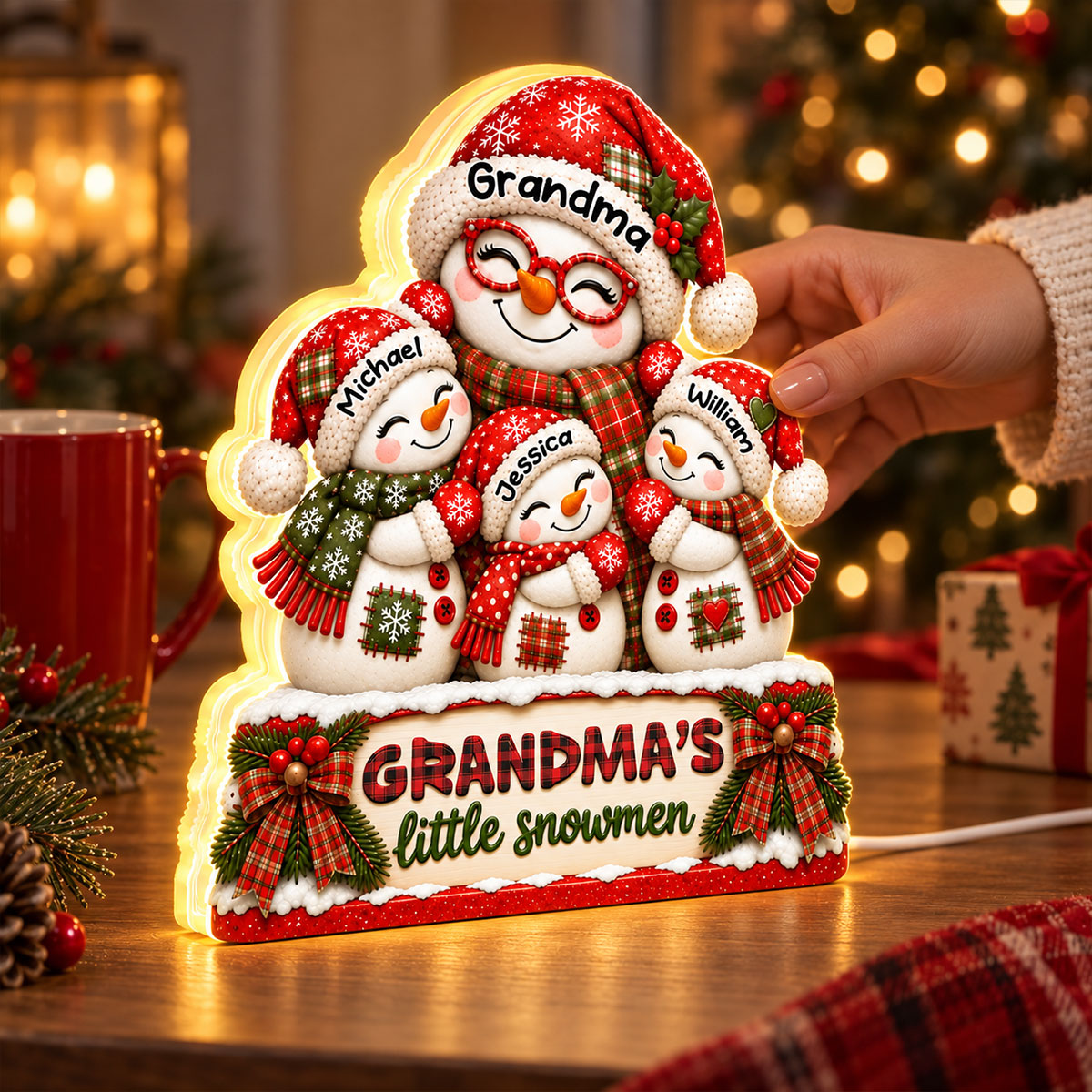 Grandma's Little Snowmen - Personalized Light Box - Heartfelt Christmas Gift for Grandma, Family Keepsake