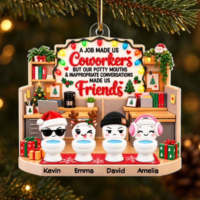 Jobs Made Us Coworkers Funny Office Potty Mouth - Personalized Acrylic Ornament – Christmas Gift for Coworkers, White Elephant Gift