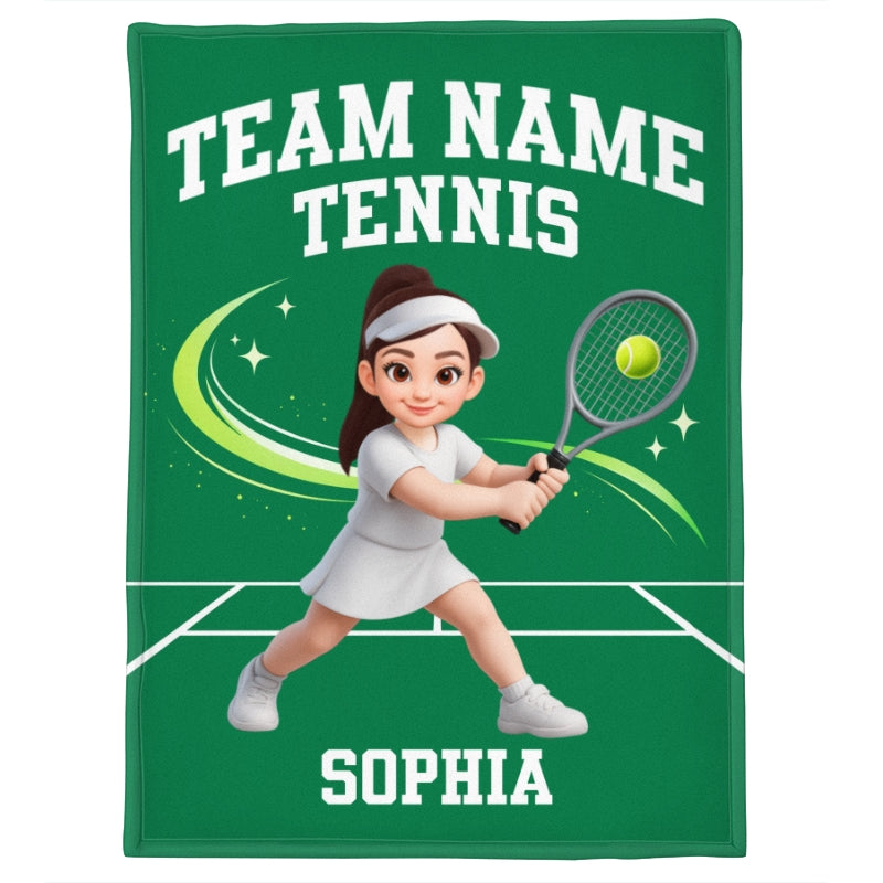 Tennis Boy Girl Custom Name And Team Name - Personalized Fleece Blanket - Christmas Gift For Grandson, Son, Granddaughter, Daughter