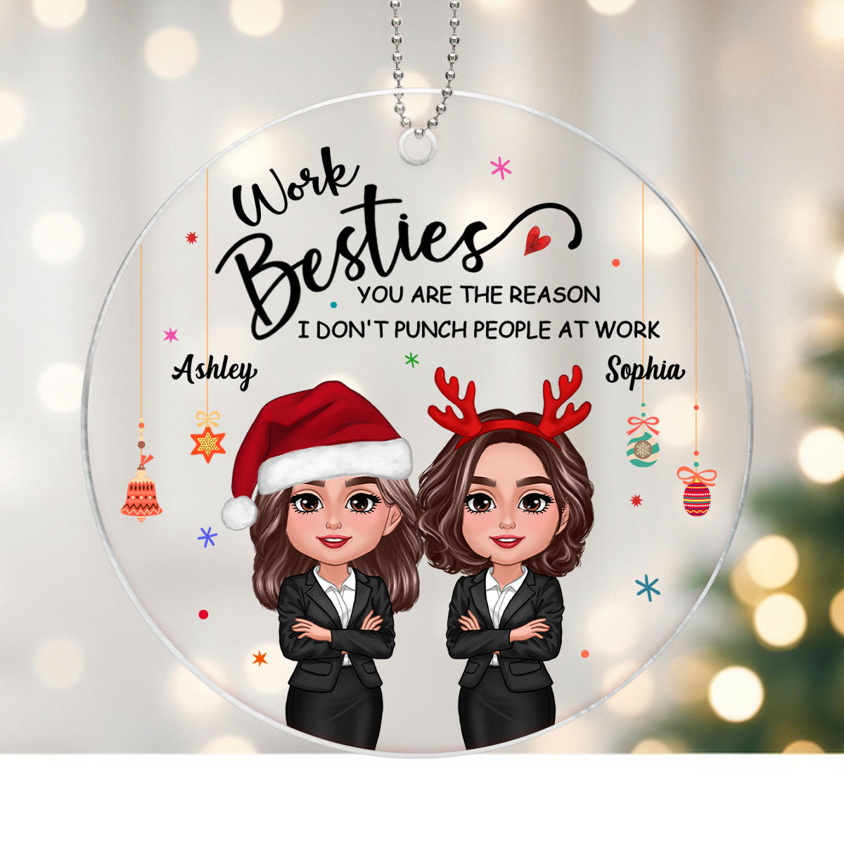 Work Besties Christmas Personalized Acrylic Ornament, Gift For Colleagues