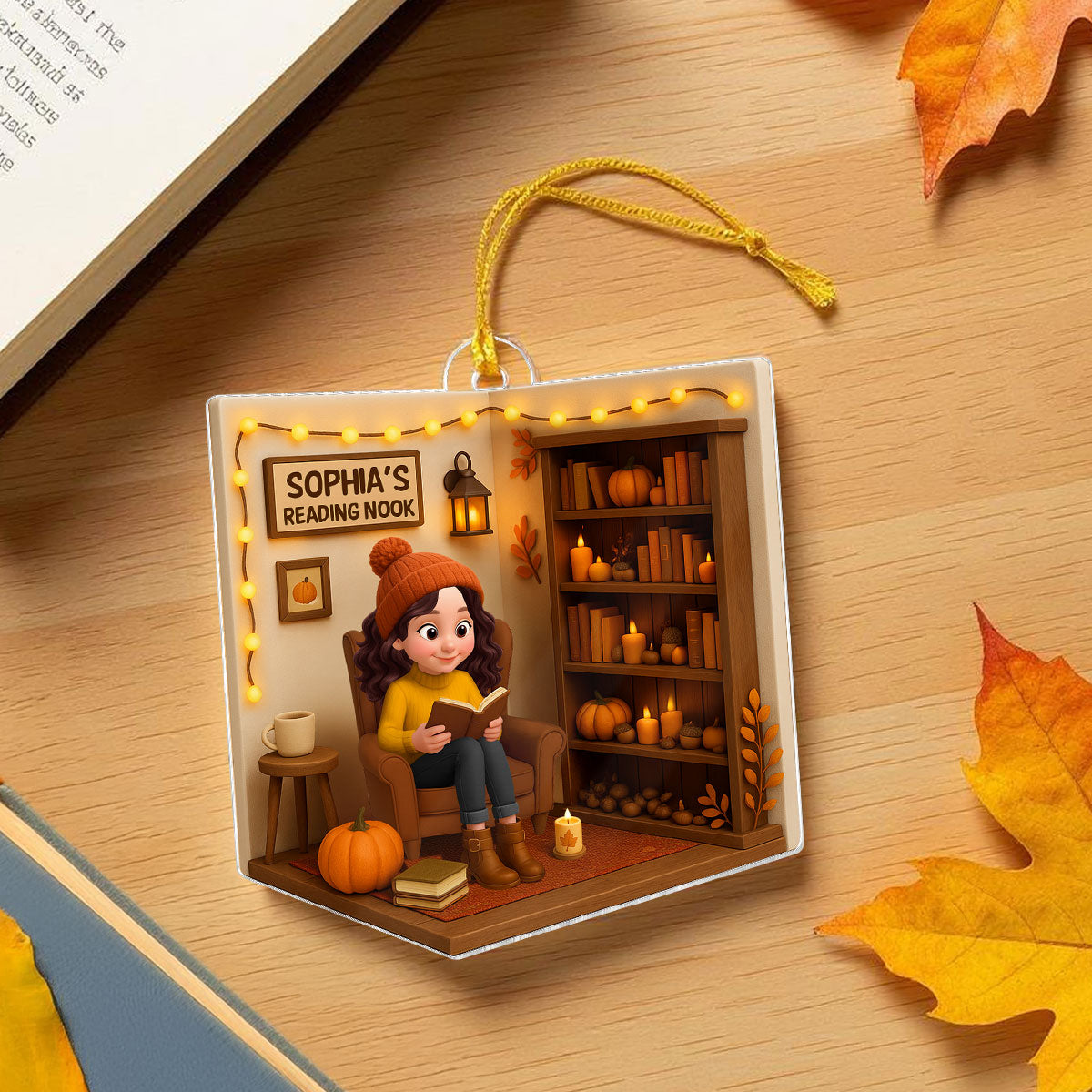 Reading Nook Cozy Season Personalized 3D Effect Acrylic Ornament
