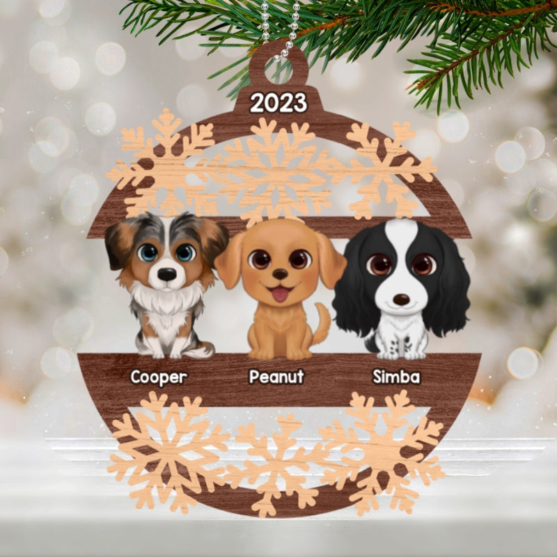 Snowflake Dogs Cats Sitting Personalized Wooden Ornament