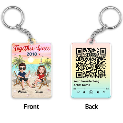 Doll Couple Sitting On Beach Summer Vibe Favorite Song QR Code Personalized Acrylic Keychain