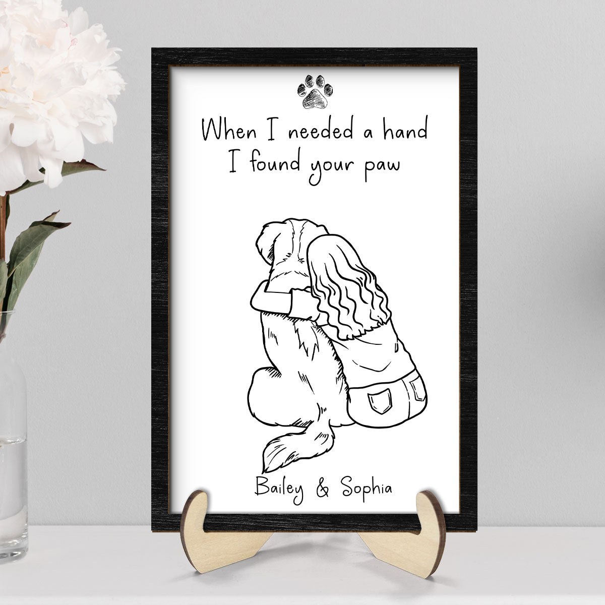 When I Needed A Hand I Found Your Paw Dog Mom Personalized 2-Layer Wooden Plaque