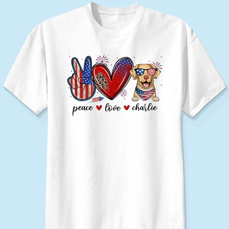 Peace Love Dogs USA Flag Pattern Personalized Shirt, Gift For Dog Mom, Dog Dad, Dog Lovers