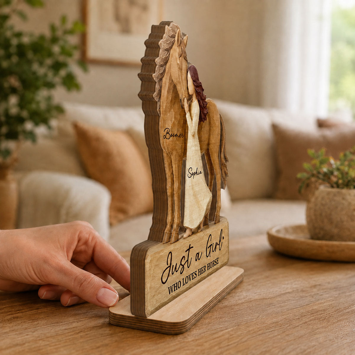 Girl Standing With Horse 2D Flat - Personalized 2-Layered Wooden Plaque - Keepsake Gift For Horse Lover