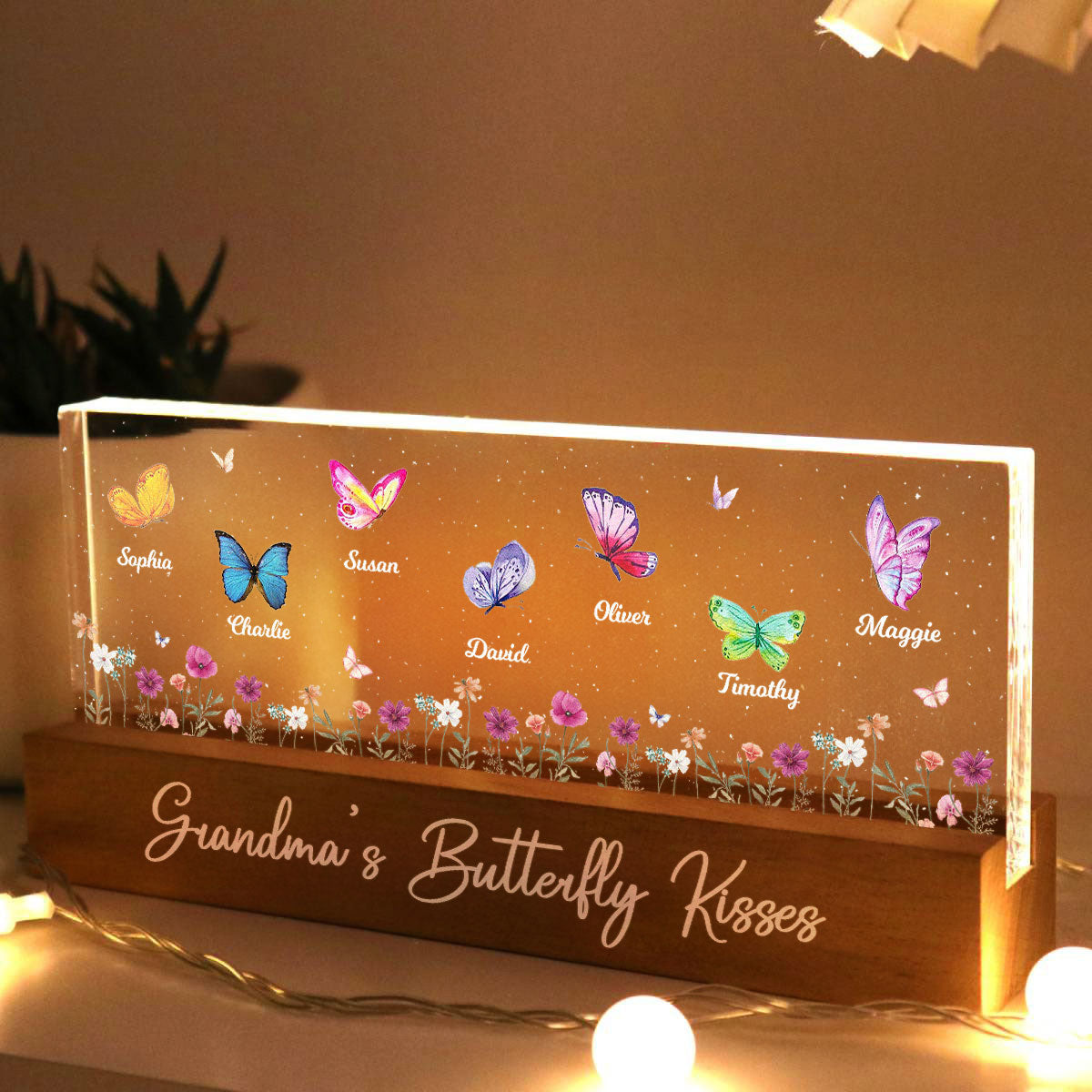 Personalized Butterfly Grandma's Bunch Acrylic Block LED Night Light, Grandma Butterfly Kisses, Butterflies Mom, Gift, Nana Grandma Grandmy