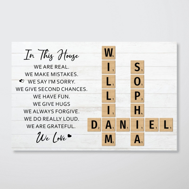 In This House We Love Crossword Puzzle Art Family Home Decor Personalized Poster