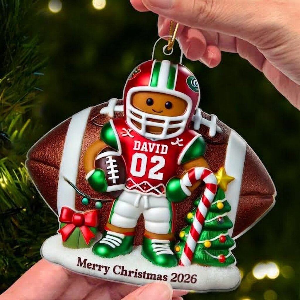 Football Gingerbread Figure Christmas Gift For Football Player Personalized Acrylic Ornament