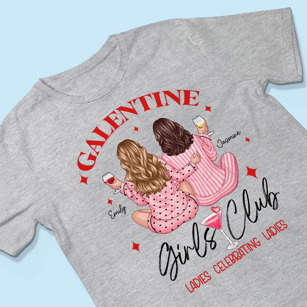 Galentine Girls Club Pajamas Girls Back View Personalized Shirt,  Shirt, Social Club, Besties Gift