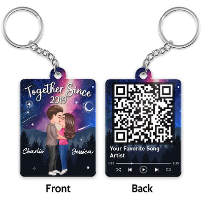 Doll Couple Kissing In Galaxy Night Favorite Song Scannable QR Code Personalized Acrylic Keychain