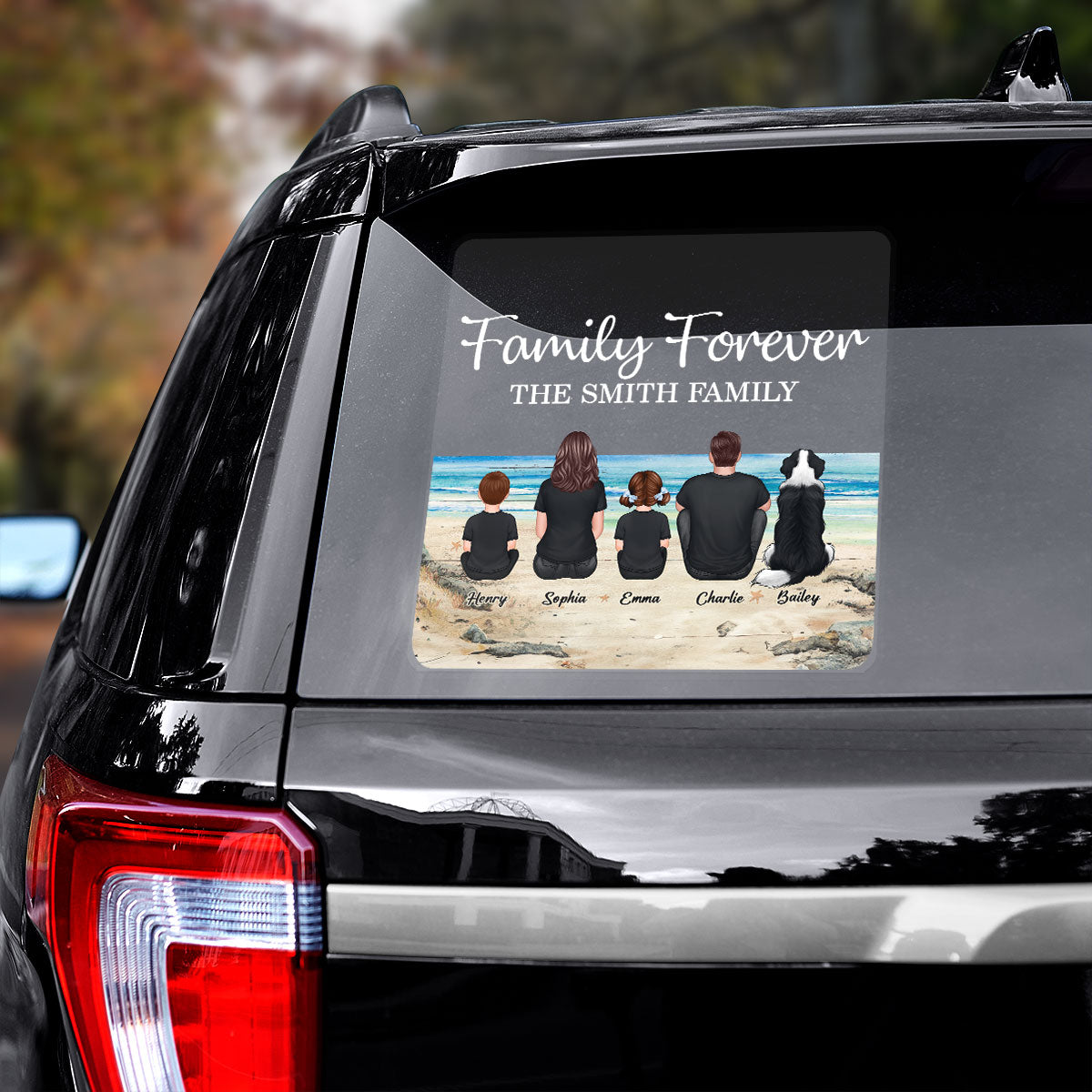 Retro Vintage Family Sitting Beach Landscape Personalized Decal