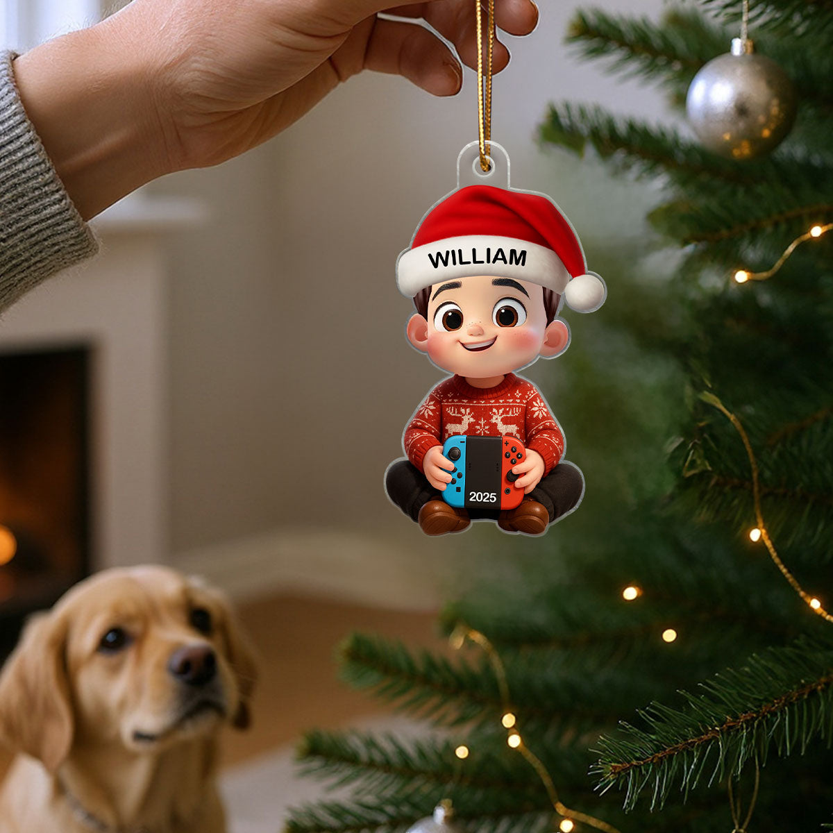 3D Effect Gaming Kid Christmas Personalized Acrylic Ornament