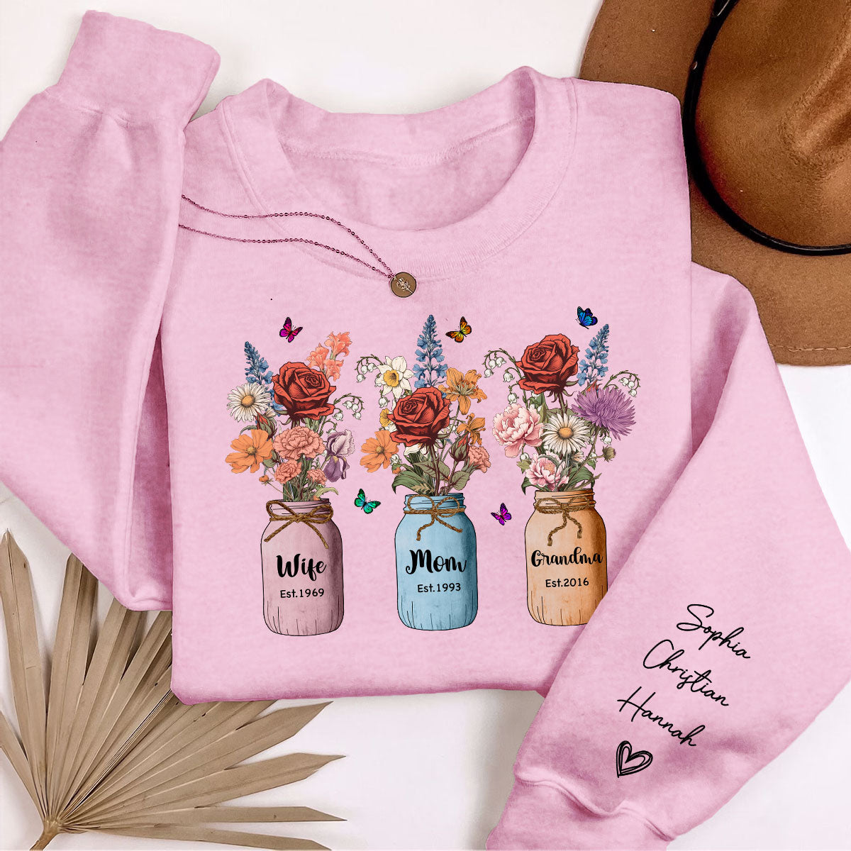 Wife Mom Grandma Vintage Birth Month Flowers Personalized Sleeve Printed Sweatshirt