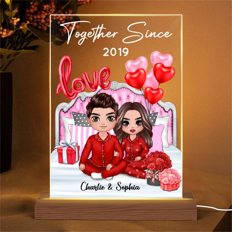 Doll Couple Sitting On Love Bed Personalized Plaque LED Night Light